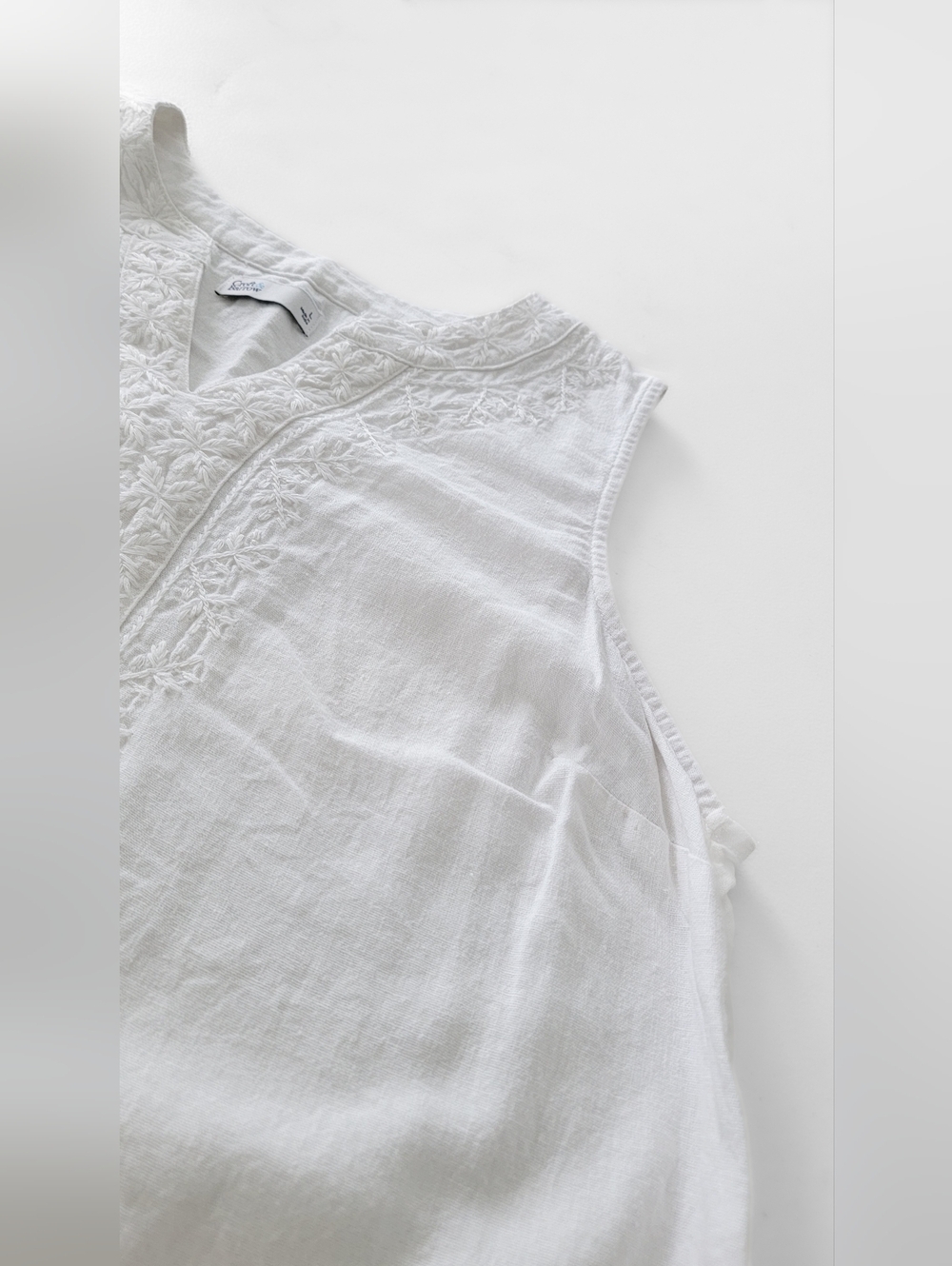 Croft & Barrow White Embroidered Linen Blend Tank Top Dress Size Large - Picture 8 of 9